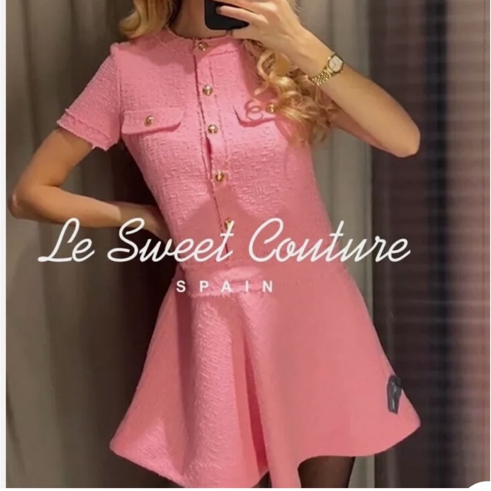 Zara SHORT STRUCTURED DRESS ZW COLLECTION ,pink , textured, - Picture 4 of 15
